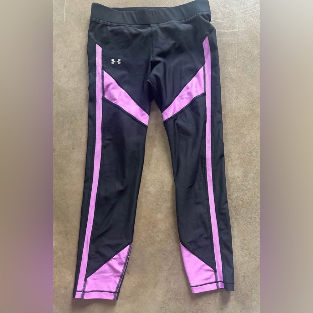 Under Armour Black Leggings with Purple Logo